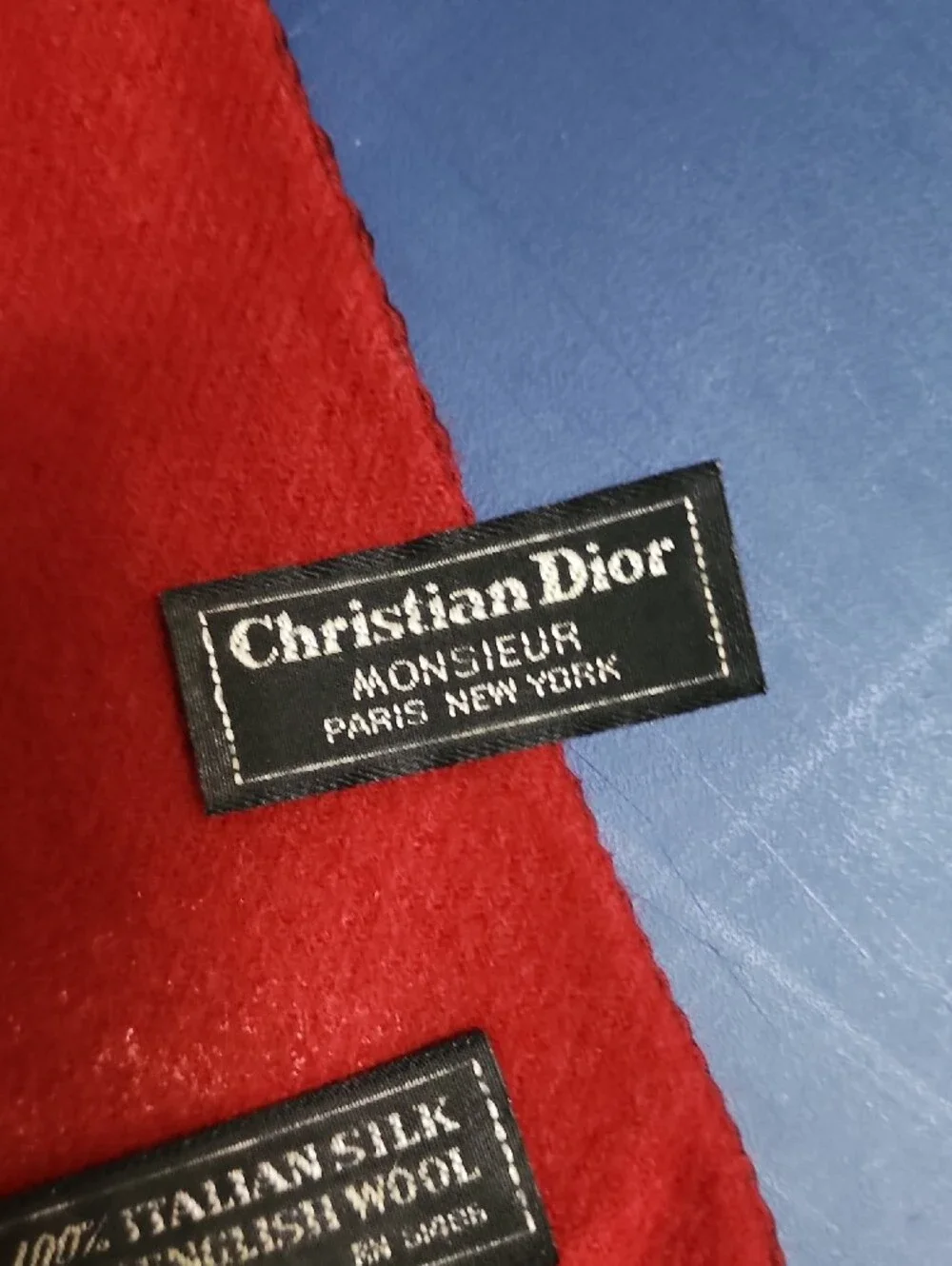 Vintage Christian Dior Authenticated Red Paisley Silk & Wool Scarf